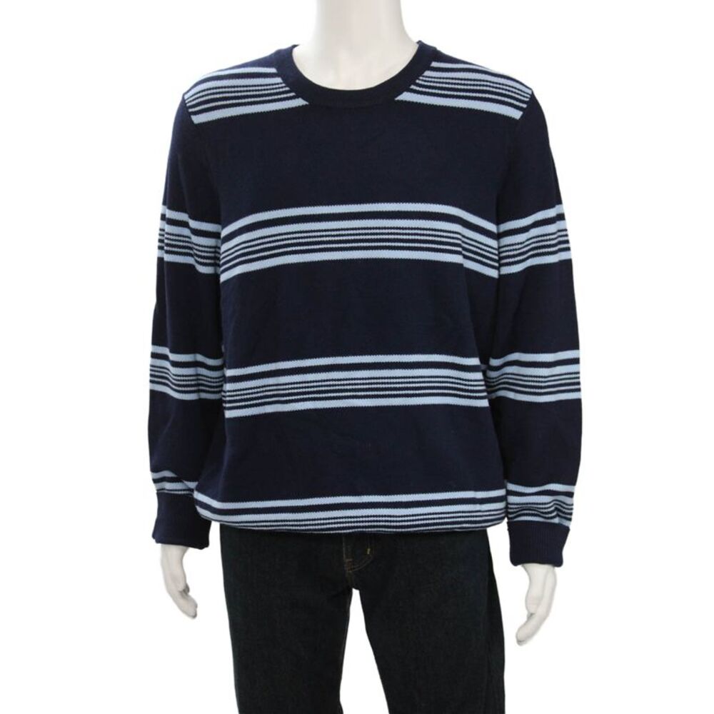 Paper Plane London Mens Pullover Sweater Dark Blue Striped Long Sleeve Size XL